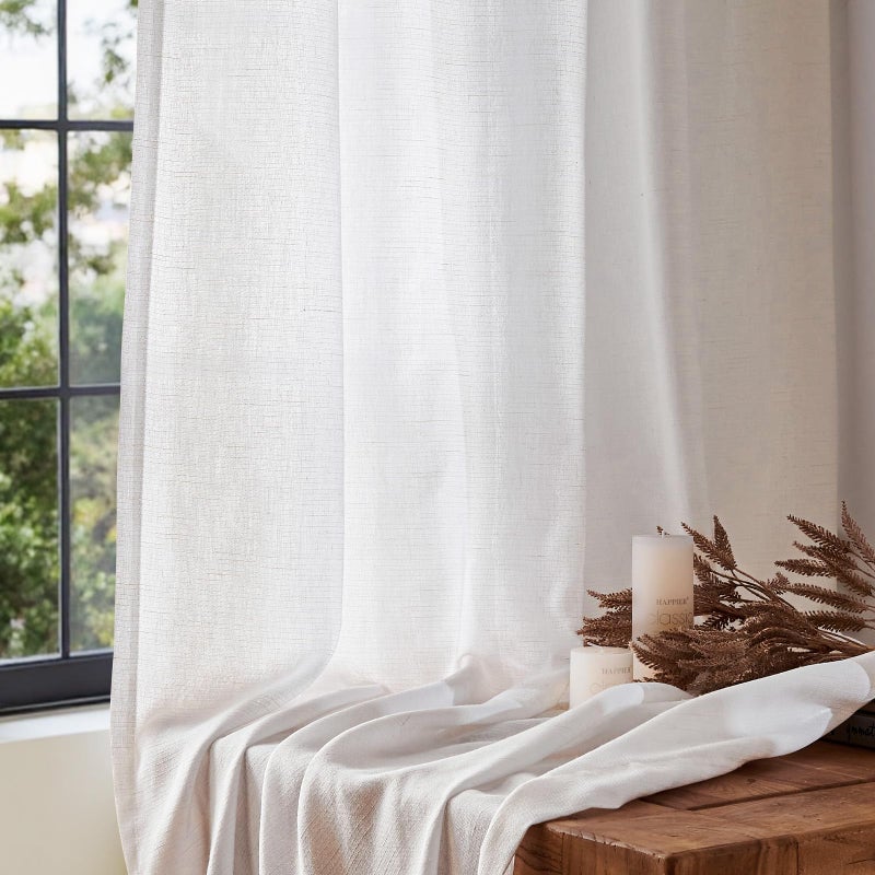 jinchan White Linen Blend Curtains for Living Room 84 Inch Length 2 Panels Set Semi Sheer Light Filtering Grommet Curtains for Bedroom Light Weight Soft Window Grommet Drapes Cream 50W x 84L Inch - Image 3